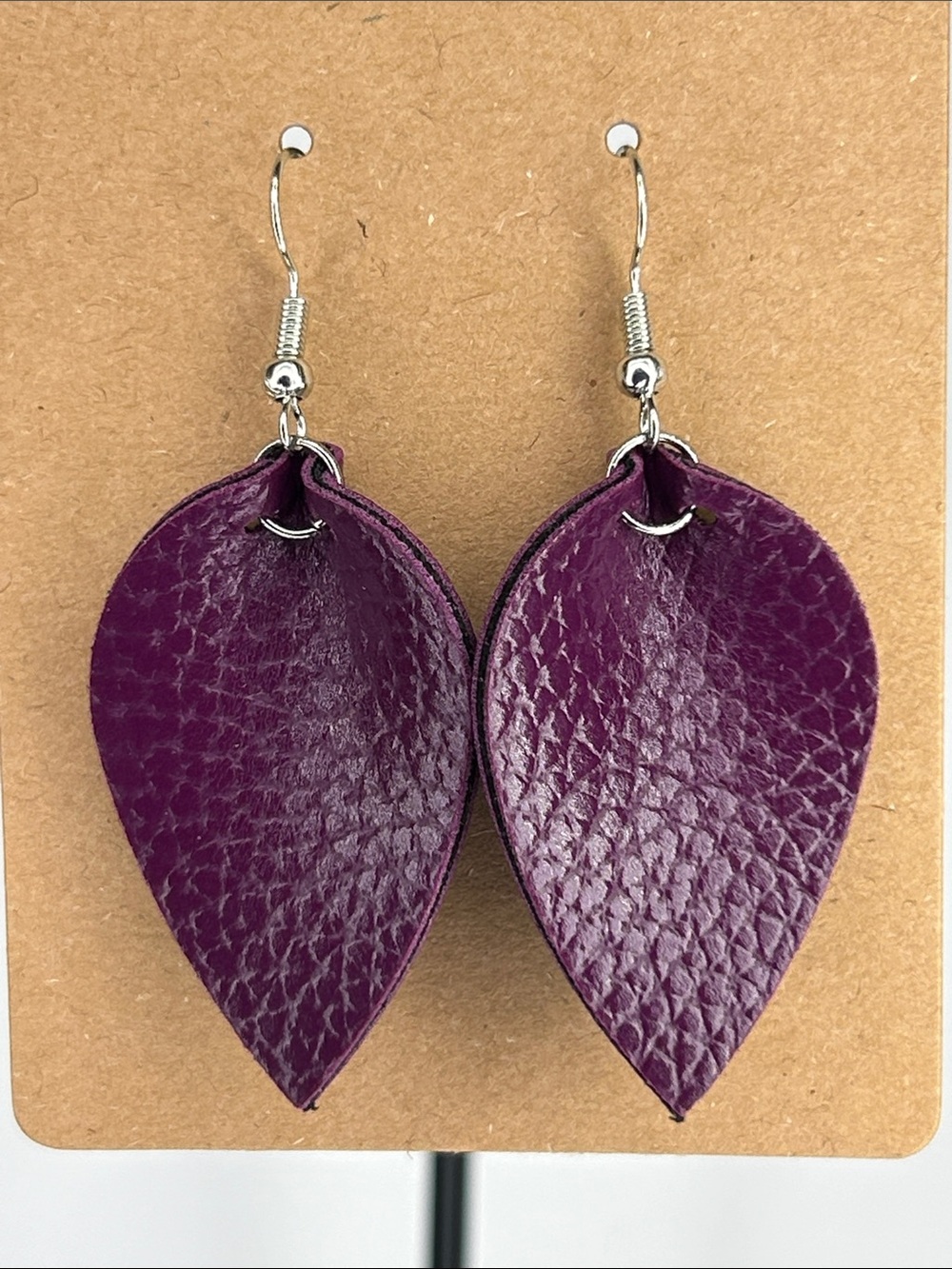 Purple Faux Leather Pinch Petal Dangle Earrings Fashion Jewelry